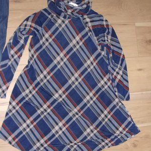 LOng tunic short dress size medium womens  plaid  blue tan turtle neck